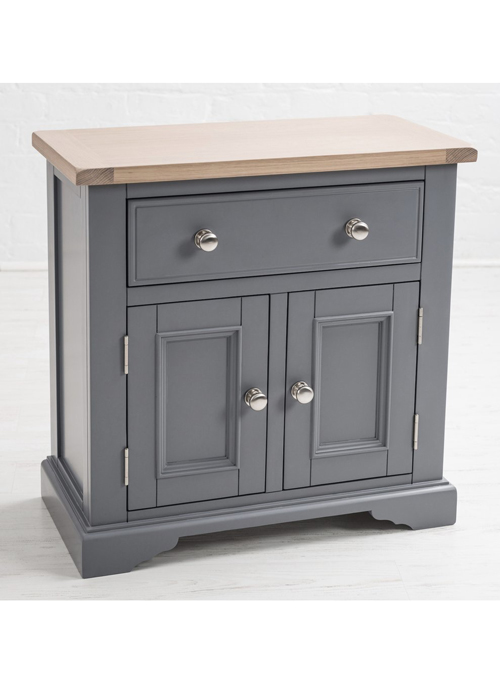 Sturdy Grey Wooden Oak Brushed Nickel Handle Drawer Petite Cabinet Sideboard c