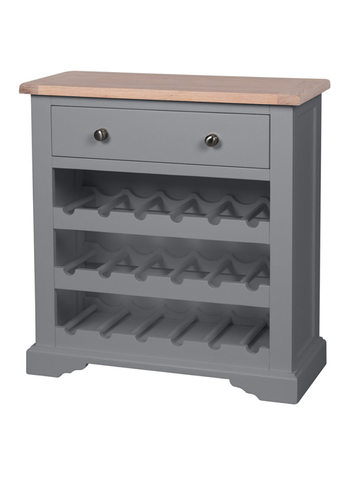 Sturdy Hand Crafted Grey Pine Oak Metal Handles Drawer Unit 18 Bottle Wine Rack