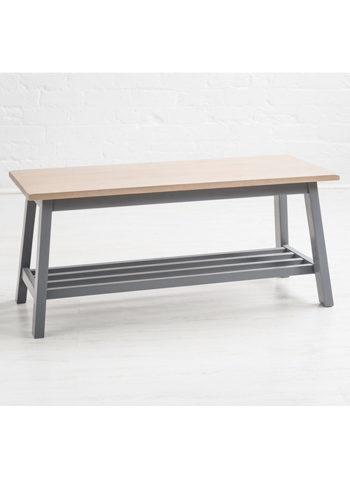 Sturdy Modern Natural Oak Painted Dove Grey Wooden Shoe Storage Bench