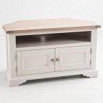 Sturdy White Wood Brushed Nickel Handle Television Corner Stand Cabinet a