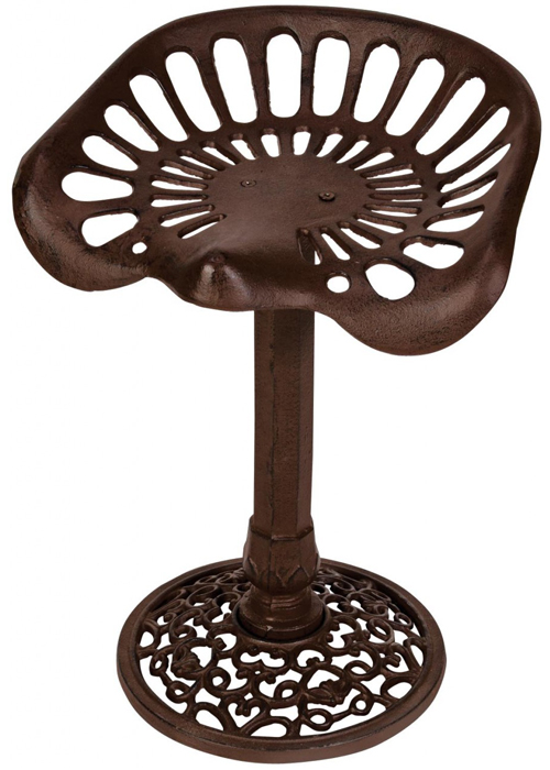 XHD068_1__Sturdy Antique Vintage Style Tractor Seat Brown Cast Iron Metal Chair Stool