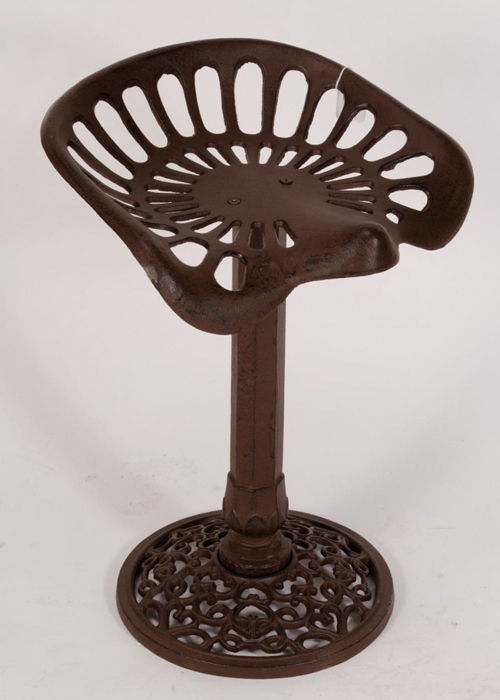XHD068_3__Sturdy Antique Vintage Style Tractor Seat Brown Cast Iron Metal Chair Stool