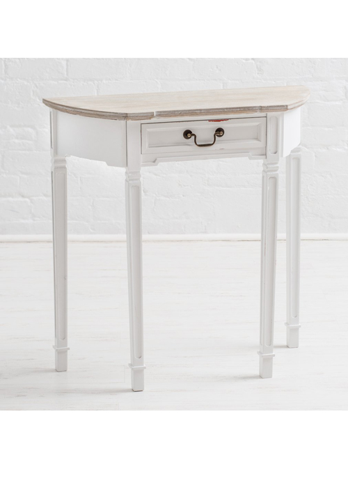 m000105_New England Style Distressed White Half Moon Console Table