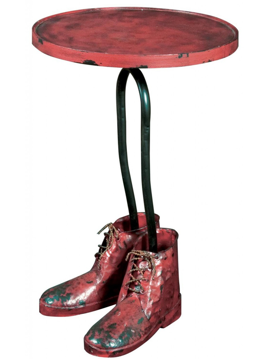 mnx149 Vintage Style Boots Shoes Red Distressed Finish Lamp End Side Round Table