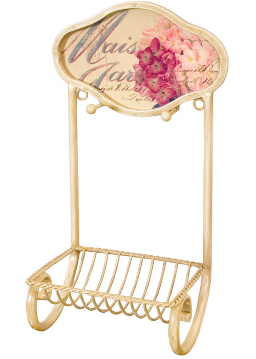 pfj390__Vintage French Style Cream Pink Floral Metal Bath Room Soap Dish Holder