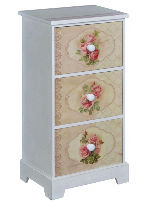 pfj422-angled_Vintage Style Pink Green Pale Grey Wooden Bedside Table Unit 3 Drawer Chest