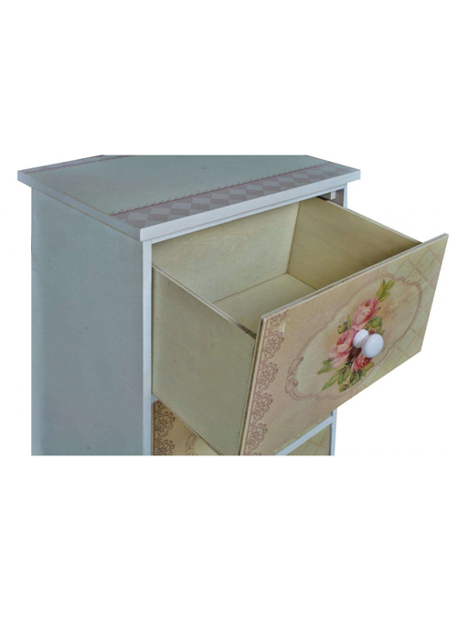 pfj422-detail-1__Vintage Style Pink Green Pale Grey Wooden Bedside Table Unit 3 Drawer Chest