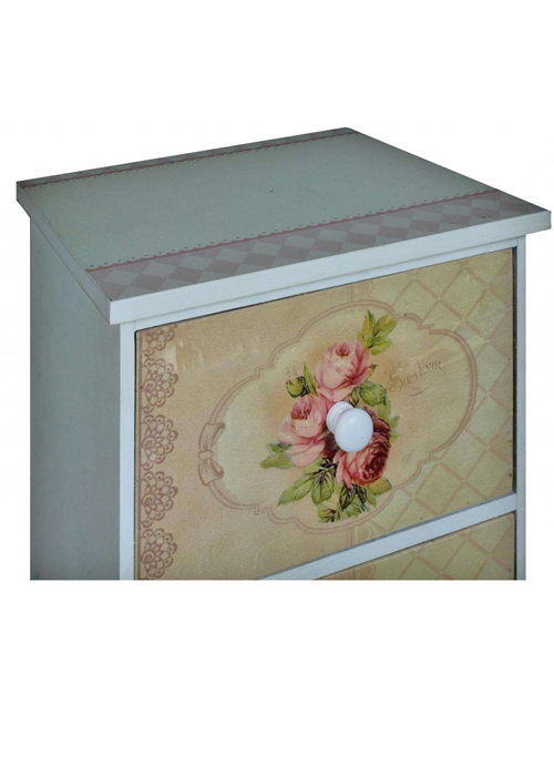 pfj422-detail-2__Vintage Style Pink Green Pale Grey Wooden Bedside Table Unit 3 Drawer Chest
