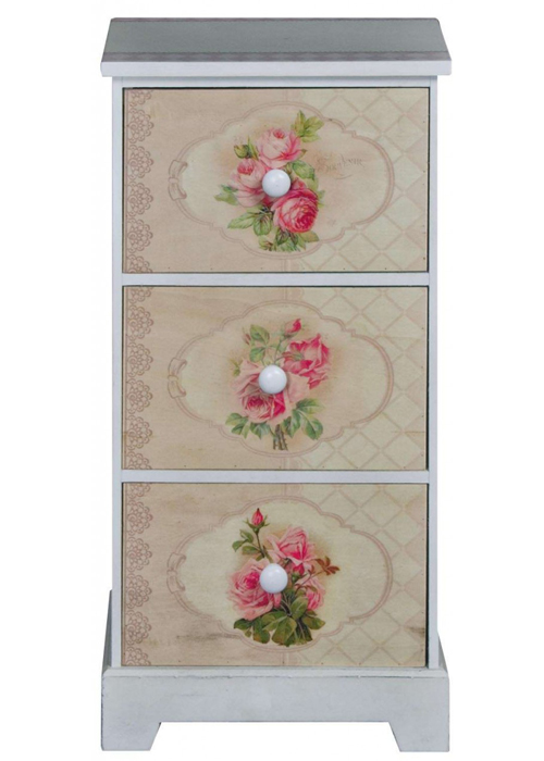 pfj422__Vintage Style Pink Green Pale Grey Wooden Bedside Table Unit 3 Drawer Chest