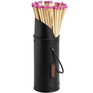 11217 Black Coal Scuttle Design Fireplace 60 Matches Striker Steel Matchstick Holder