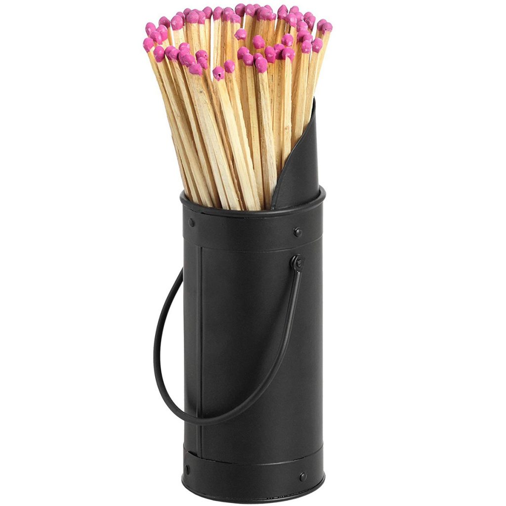 11217-a Black Coal Scuttle Design Fireplace 60 Matches Striker Steel Matchstick Holder