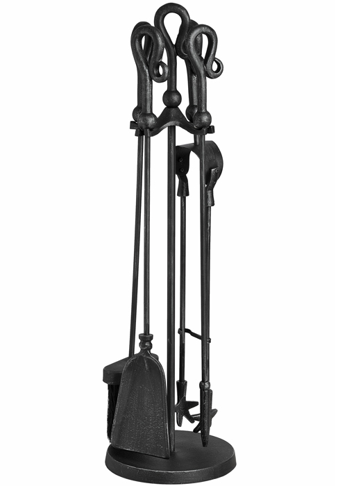 11421 Crook Handle Black Silver Steel 3 Piece Companion Set