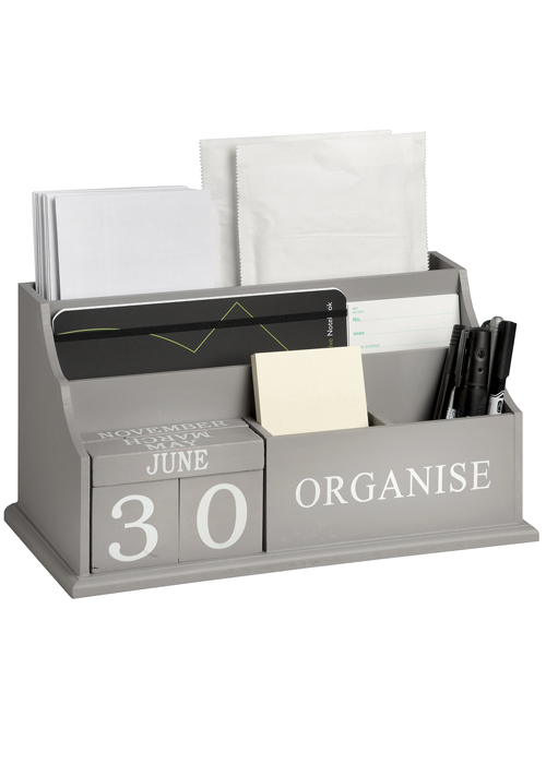 15785 Shabby Chic Wood Letter Rack Office Desk Tidy Letter Holder Organiser Grey