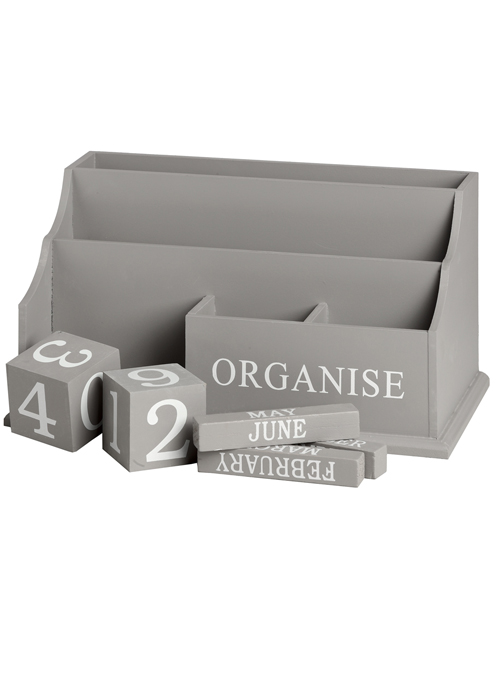 15785-a Shabby Chic Wood Letter Rack Office Desk Tidy Letter Holder Organiser Grey