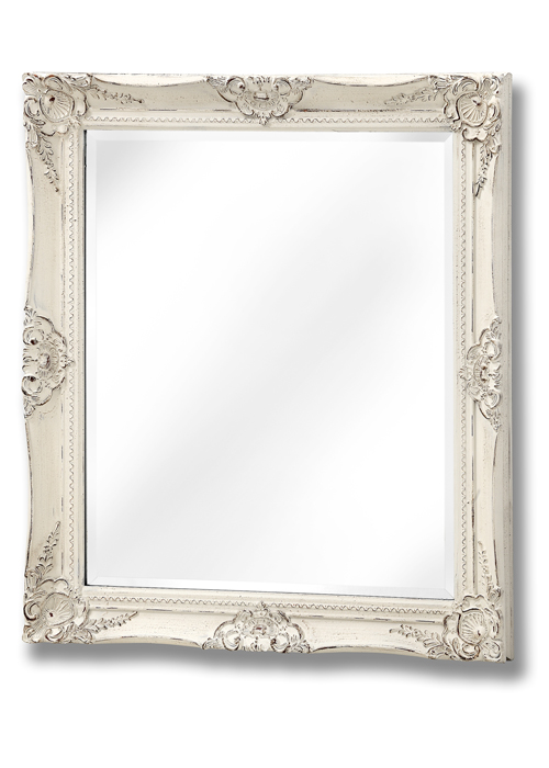 16306 French Vintage Style Distressed Antique White Rectangle Wall Hanging Mirror