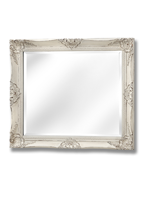 16306-a French Vintage Style Distressed Antique White Rectangle Wall Hanging Mirror