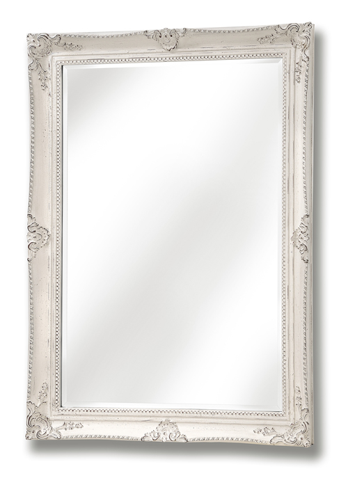 16307 French Vintage Style Decorative Antique White Rectangle Wall Hanging Mirror
