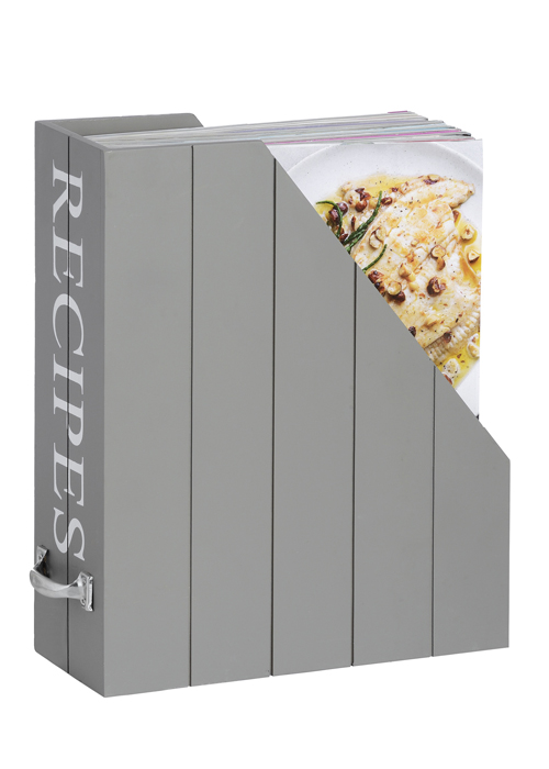 15701-b Grey Recipe Cookbook Wooden Storage Box