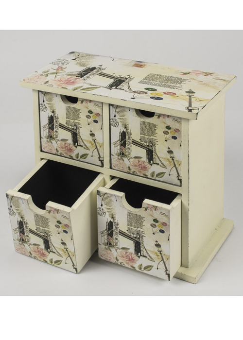 HFL071_1 Vintage Style 4 Drawer Organiser