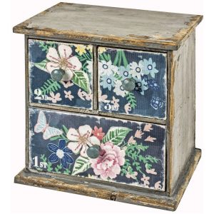 MBF215 Vintage Flowers Table Top 3 Drawer Unit Chest