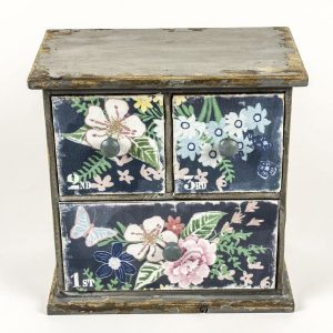 MBF215_2 Vintage Flowers Table Top 3 Drawer Unit Chest