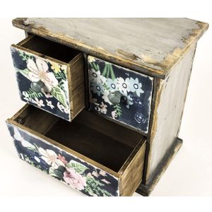 MBF215_4 Vintage Flowers Table Top 3 Drawer Unit Chest