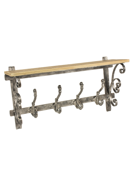 MNX276 Antique Style Wooden Display Shelf Hook Rack