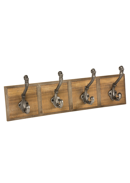 QEL060 Vintage Industrial Style Wooden 4 Coat Hooks