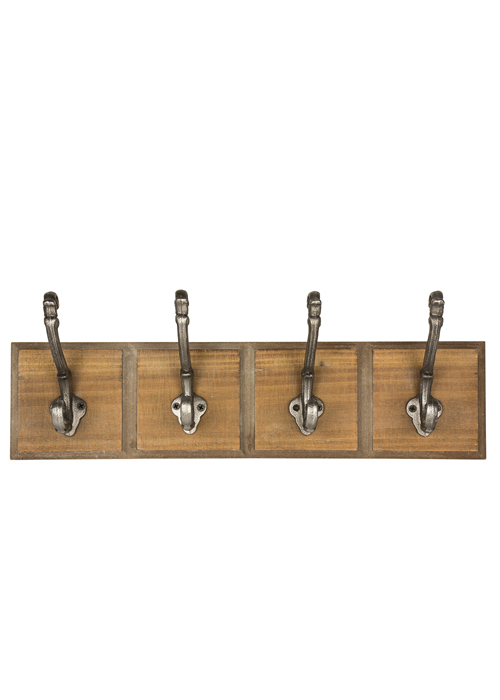 QEL060_1 Vintage Industrial Style Wooden 4 Coat Hooks