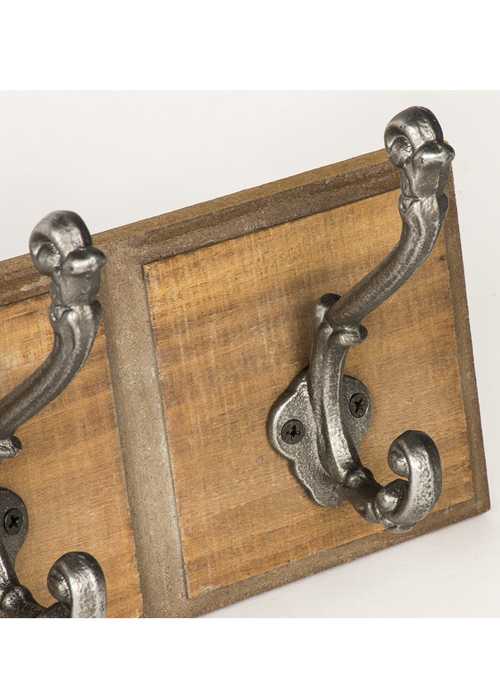 QEL060_2 Vintage Industrial Style Wooden 4 Coat Hooks