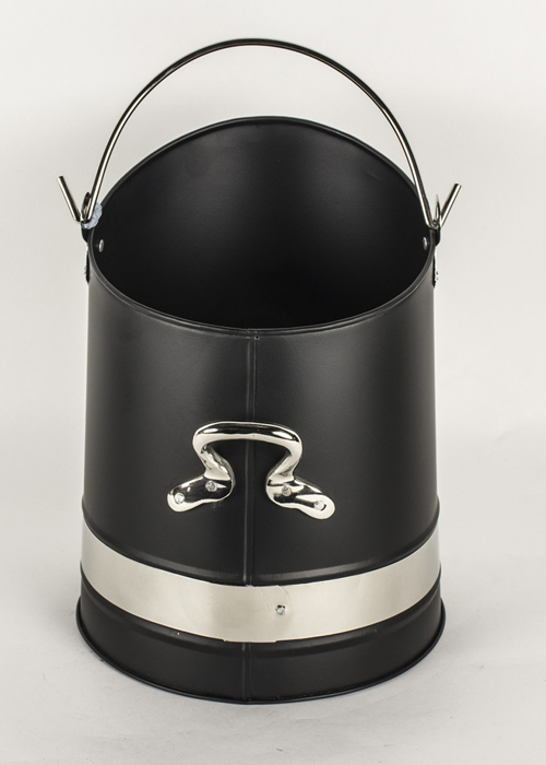 QPR033_1 Black Silver Chrome Fireplace Coal Scuttle Interior Flair