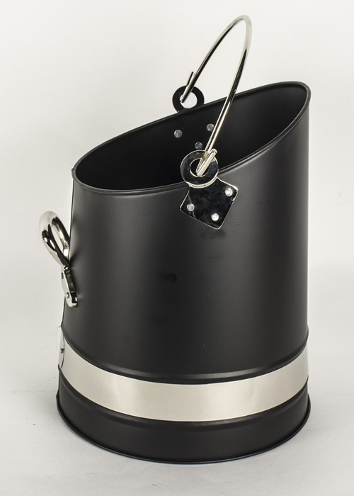 QPR033_2 Black Silver Chrome Fireplace Coal Scuttle Interior Flair