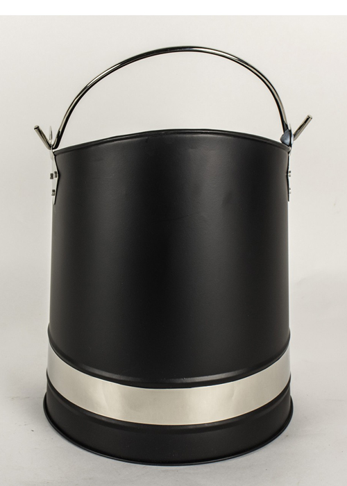 QPR033_3 Black Silver Chrome Fireplace Coal Scuttle Interior Flair