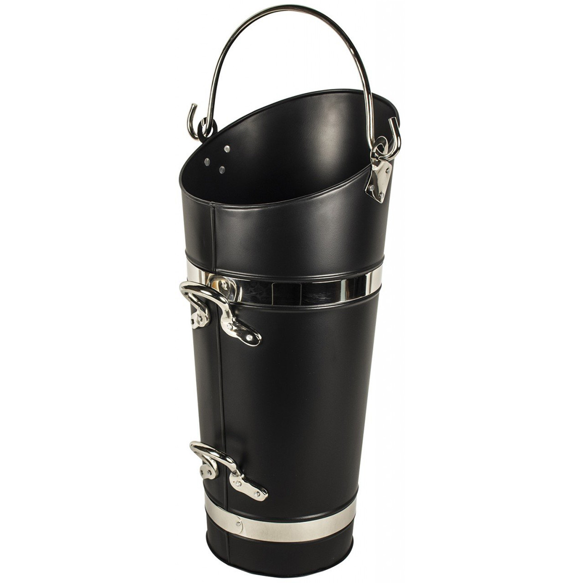 QPR035 Tall Black Silver Chrome Fireplace Coal Scuttle Interior Flair