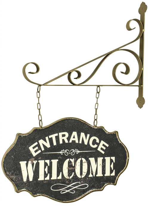 SHU100__Vintage Style Black Hanging WELCOME Sign
