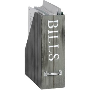 15702 Shabby Chic Grey White Bills Holder Wooden Filing Storage Box Holder