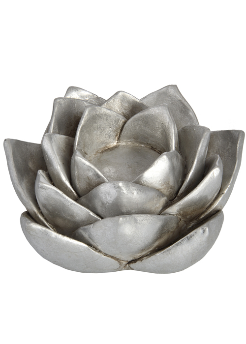 18429b Silver Lotus Flower Tea Light Holder Interior Flair