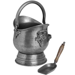 11298-b Antique Grey Coal Scuttle With Shovel