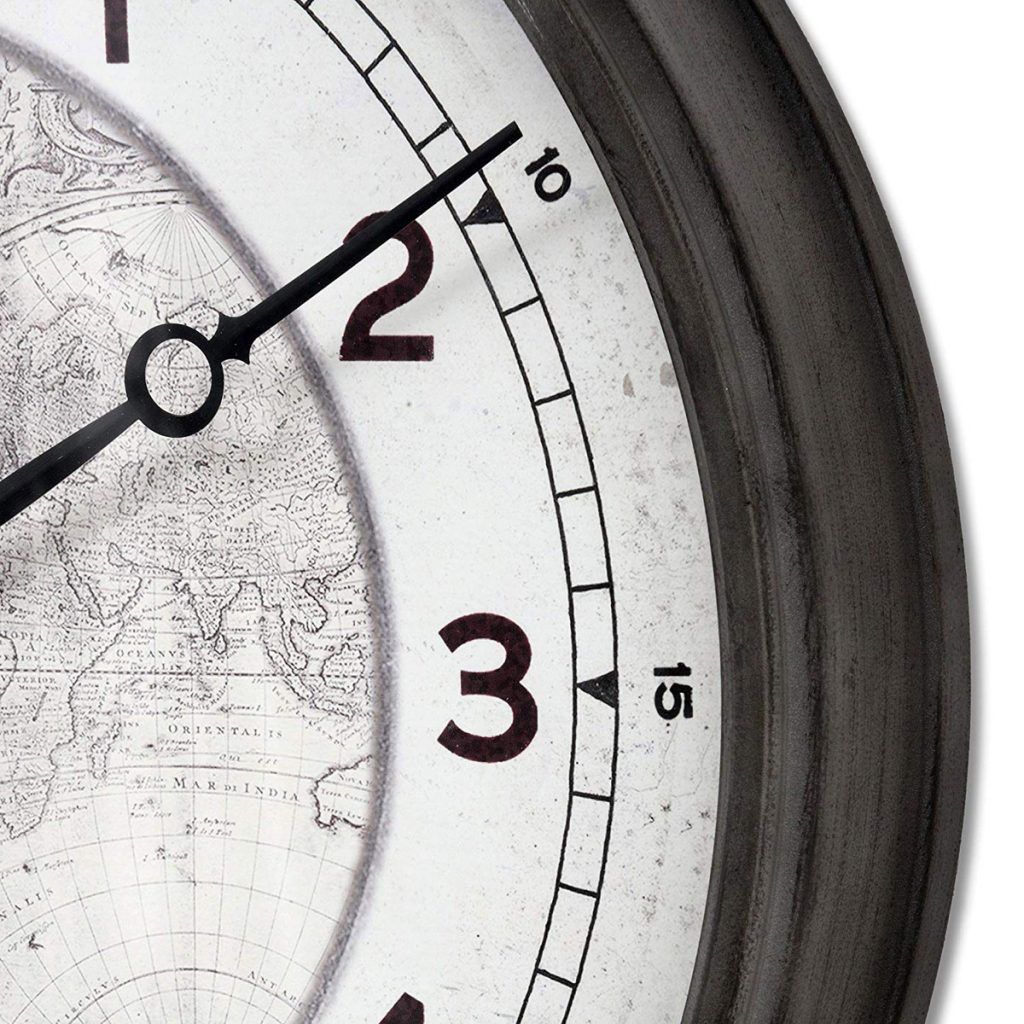 18080-a Vintage Style Large World Map Clock