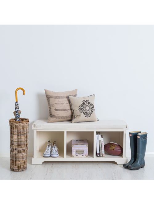 Country White Storage Bench with Cushion