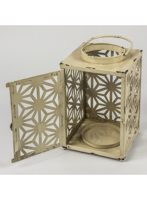 QEL028_3_Antique Cream Candle Tea Light Lantern
