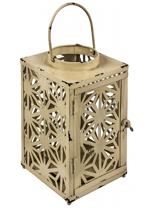 QEL028_Antique Cream Candle Tea Light Lantern