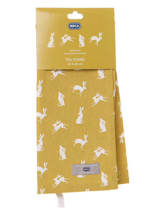 Spring Hare Mustard Yellow Tea Towel