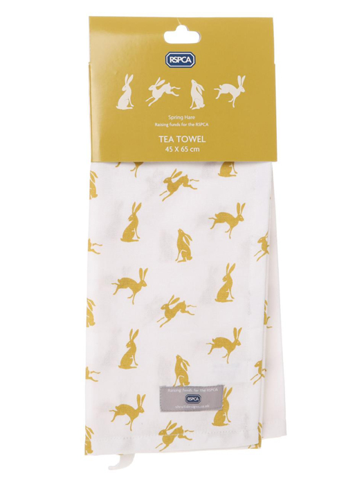 Spring Hare Rabbit White Yellow Tea Towel