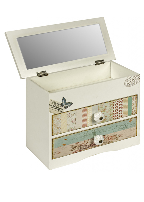 XJP011_1_Vintage Flowers Butterfly Cream Jewellery Box