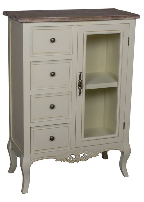 ZJW147_Country Grey Brown Glass Cabinet
