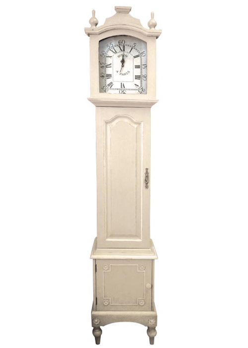 pfj389_Antique Cream Storage Cabinet Grandfather Clock