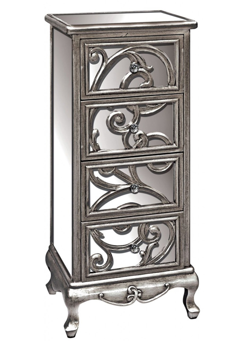 pls043-angled_Mirrored Grey Silver 4 Drawers Chest