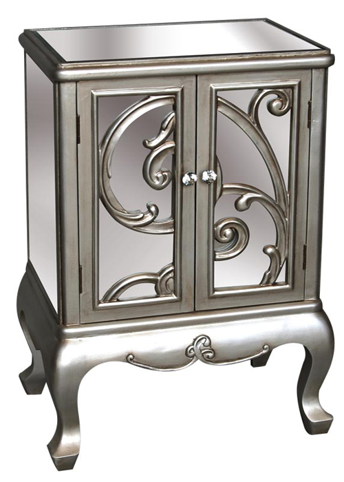 pls044_Mirrored Grey Silver Vine Storage Cupboard Cabinet