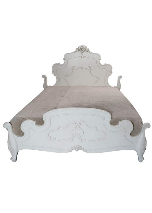pls056-9_White Rose Floral King Size Bed Frame